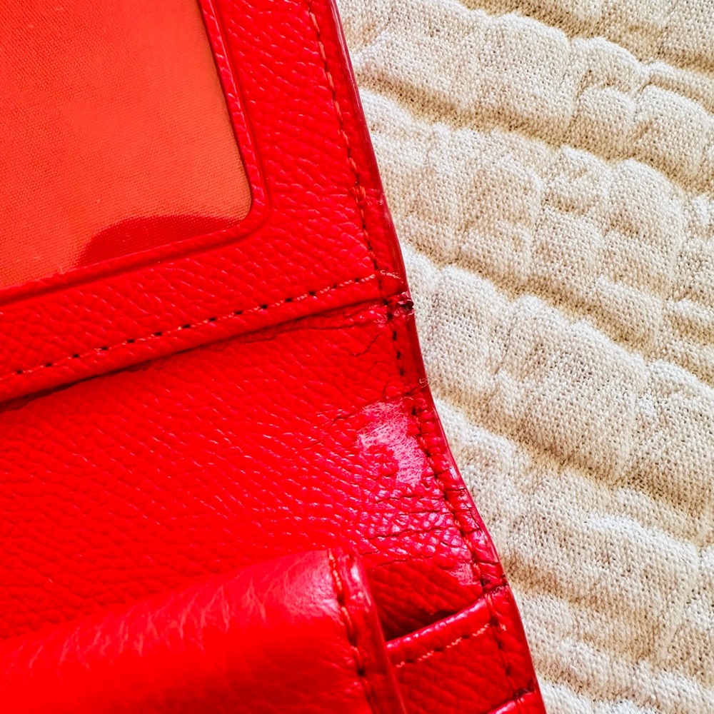COACH Bold Coral Red Leather Wallet With Removable Checkbook Cover - Picture 13 of 14